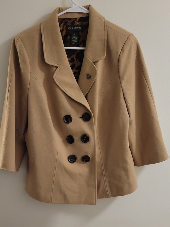 Lane Bryant Jackets & Blazers - Lane Bryant Camel Tan Double-Breasted Crop Pea Coat Size 14